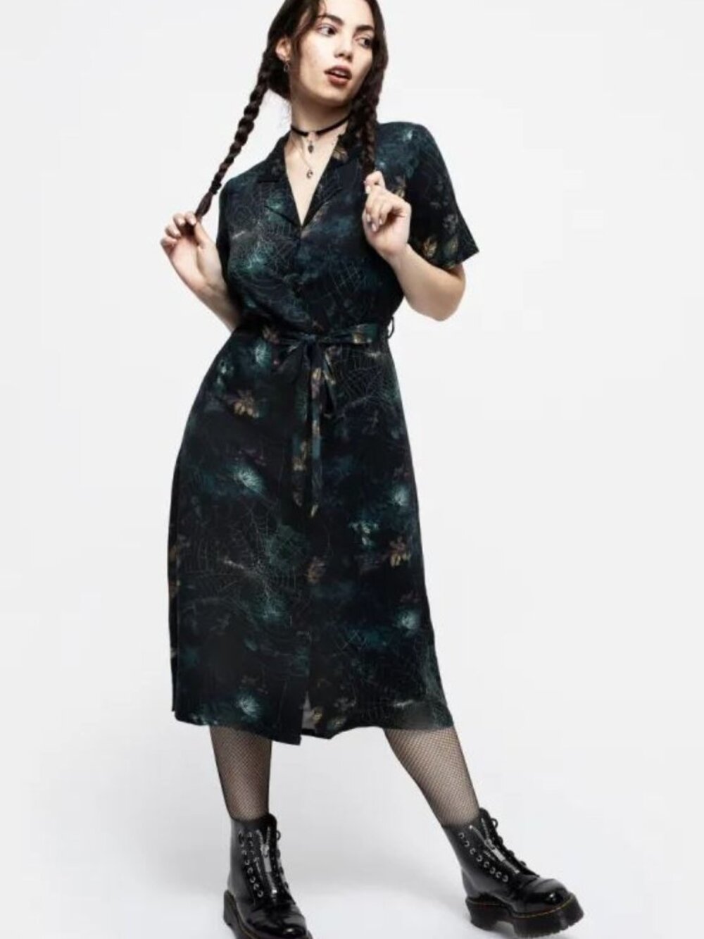 Disturbia Blackthorn midi button front short sleeve shirt dress US10 UK14